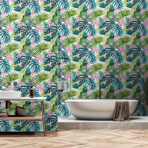 Papel Pintado Verano verde verde brillante hojas de palmeras tro