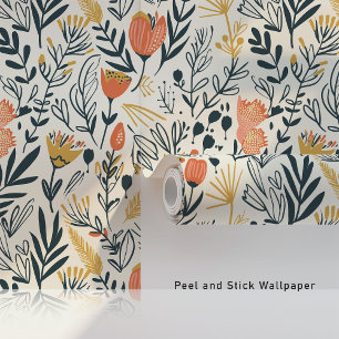 Papel Pintado Verde azulado del Boho Floral Coral Mustard