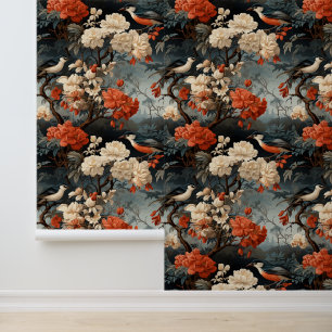Papel Pintado Verde azulados pájaros Boho georgianos   Victorian