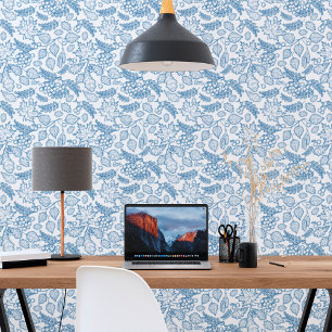 Papel Pintado Verde Botánico Azul Azul Sapphire Blanco