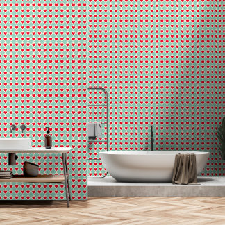 Papel Pintado Verde Espuma de Mar Corazón Rojo