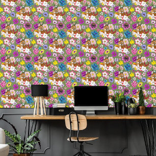 Papel Pintado Verde floral de gato salvaje caracal