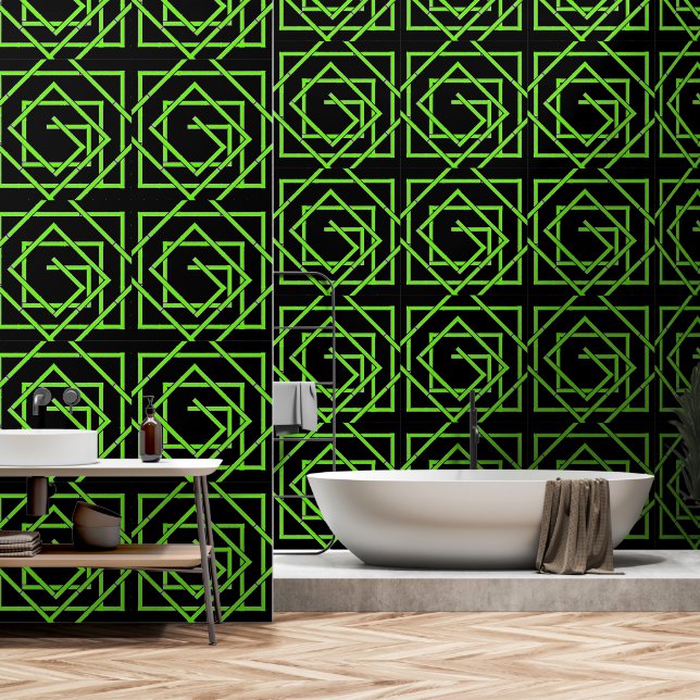 Papel Pintado Verde Geo Negro (Baño)