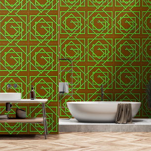 Papel Pintado Verde Geo Pálido Marrón