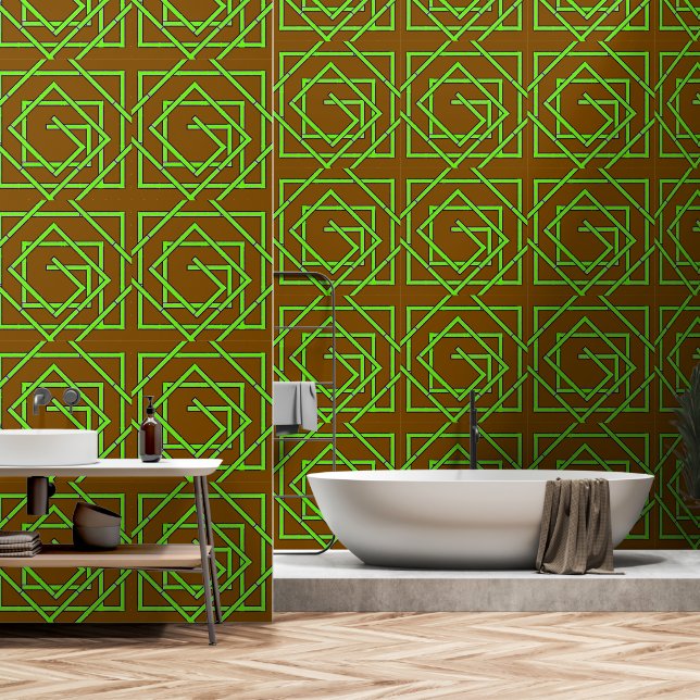 Papel Pintado Verde Geo Pálido Marrón (Baño)