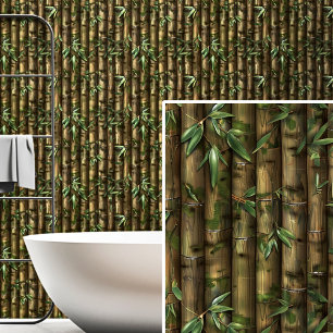 Papel Pintado Verde marrón con hojas muro de bambú