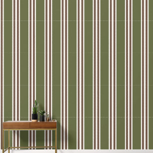 Papel Pintado Verde Militar y Marrón Chocolate Doble Raya de Rug