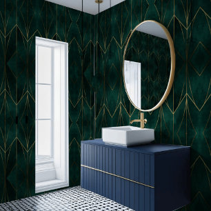 Papel Pintado Verde oscuro con acentos de oro