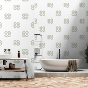 Papel Pintado Verde Salvia Blanco Geométrico Moderno Simple