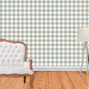 Papel Pintado Verde Salvia Granja Gingham Cuadro de Plaid de Búf