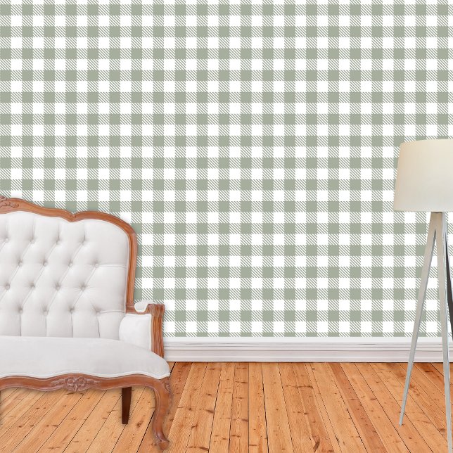 Papel Pintado Verde Salvia Granja Gingham Cuadro de Plaid de Búf (Subido por el creador)