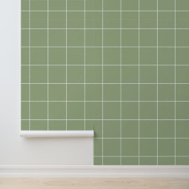 Papel Pintado Verde Salvia Neutral de Moda Cuadrícula de 6"
