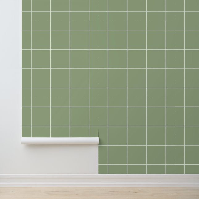 Papel Pintado Verde Salvia Neutral de Moda Cuadrícula de 6" (Solicitud)