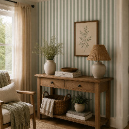 Papel Pintado Verde Salvia Rústico Neutral Raya Casa de Campo Co