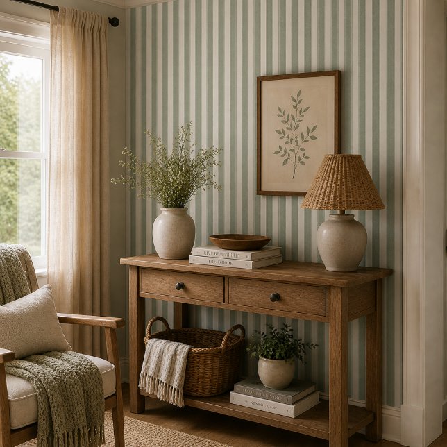 Papel Pintado Verde Salvia Rústico Neutral Raya Casa de Campo Co (Subido por el creador)