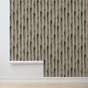 Papel Pintado Verde Salvia Rústico y Beige Raya Vertical Acuarel