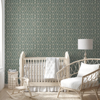 Papel Pintado Verde Salvia y Geométrico Entrelazado en Beige