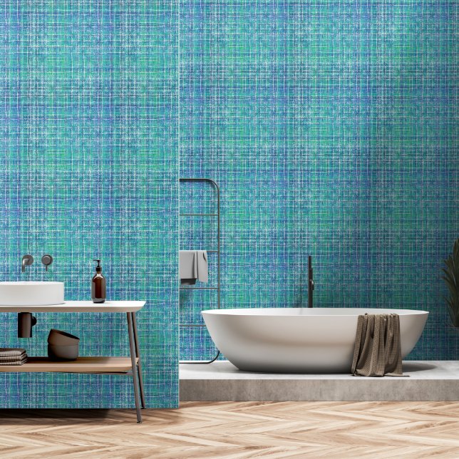 Papel Pintado Verde turquesa texturizado a cuadros (Baño)