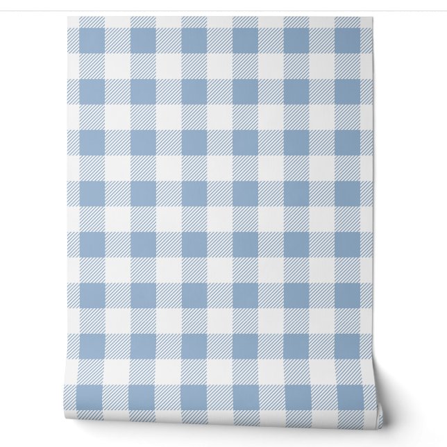 Papel Pintado Verdes Azules Modernos Cuadros de Gingham  (Desenrollar)