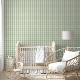 Papel Pintado Verdes cuadros gingham modernos de color verde sal