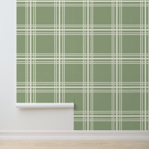 Papel Pintado Verdes sabios neutros de moda con líneas de rejill