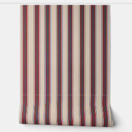 Papel Pintado Vertical Stripes Tan Red Blue