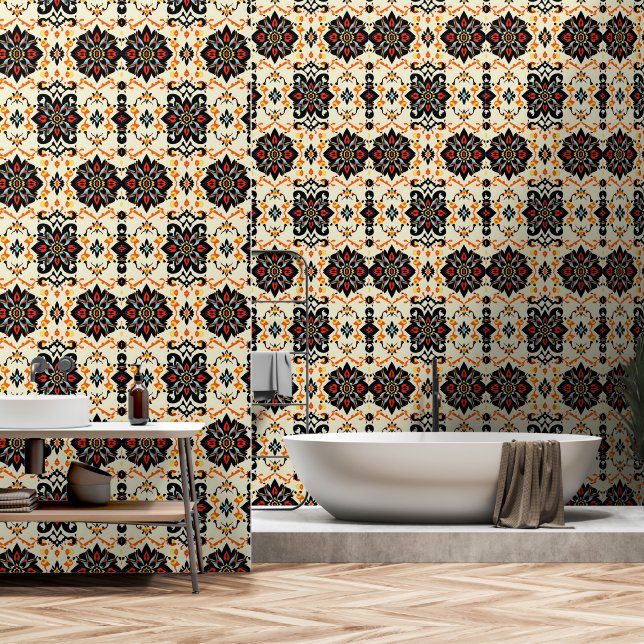 Papel Pintado Vibrant Folk Art Damask Wallpaper (Baño)