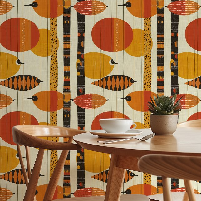 Papel Pintado Vibrant Mid-Century Modern Bird Pattern Retro (Subido por el creador)