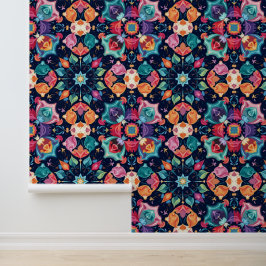 Papel Pintado Vibrante arte folclórico floreciente en Mandala