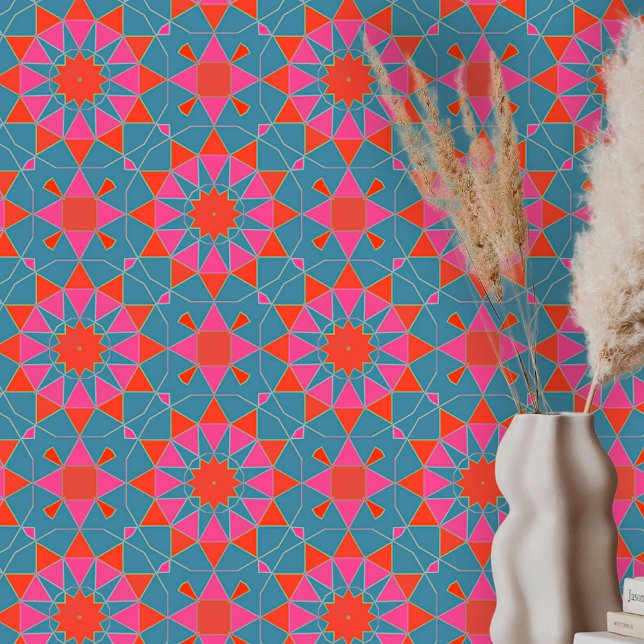 Papel Pintado Vibrante Boho Marruecos Geométrico Verde azulado A (Subido por el creador)
