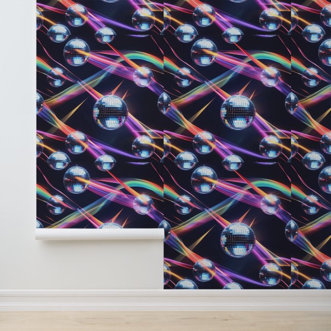 Papel Pintado Vibrante Disco Ball Rainbow Swirls Peel y Stick (Solicitud)