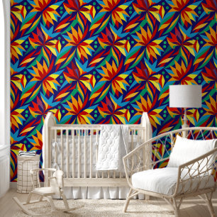Papel Pintado Vibrante Geométrico Tropical Multicolor Abstracto 