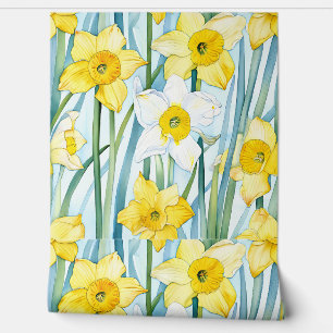 Papel Pintado Vibrante patrón de acuarela de Narciso en amarillo