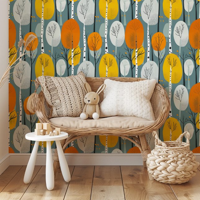 Papel Pintado Vibrante patrón de árbol moderno del bosque otoñal (Subido por el creador)