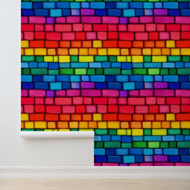 Papel Pintado Vibrante patrón de ladrillo arco iris (Solicitud)