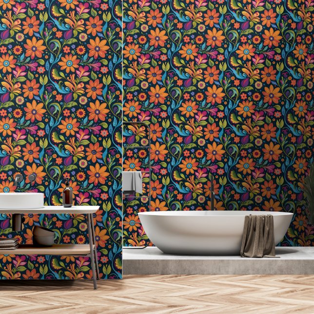 Papel Pintado Vibrante Patrón Floral sin soldadura (Baño)