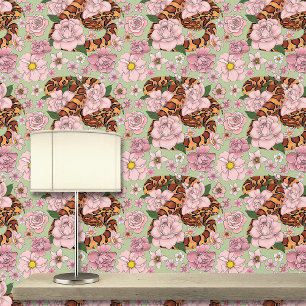 Papel Pintado Vibrante serpiente de maíz Flores de peonía rosada