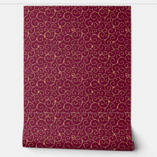 Papel Pintado VICTORIA Vino profundo y patrón dorado