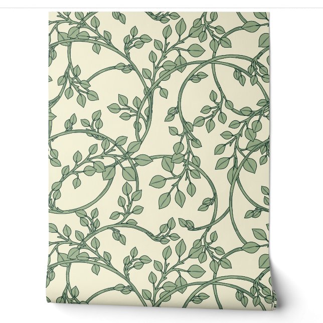 Papel Pintado Vid verde salvia dibujada a mano (Desenrollar)