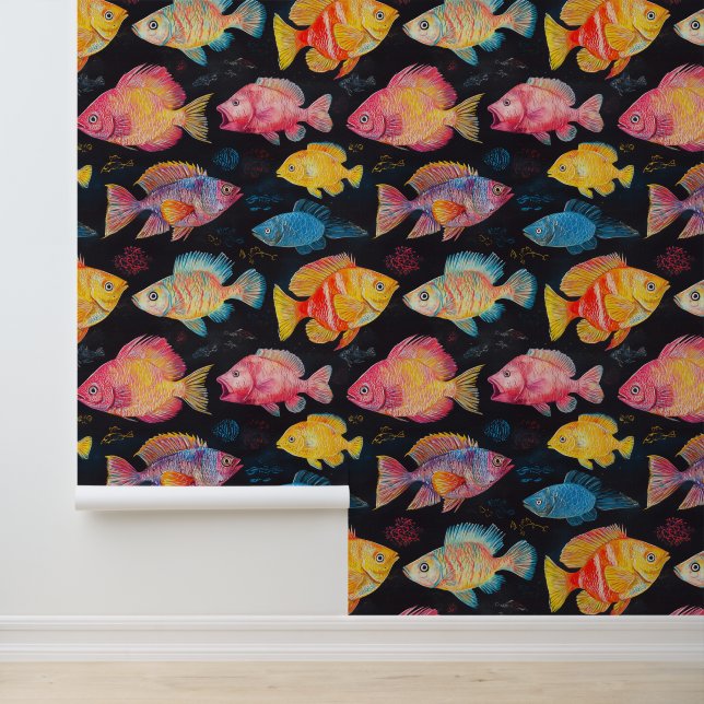 Papel Pintado Vida acuática Natación Patrón de dibujo de escalas (Solicitud)