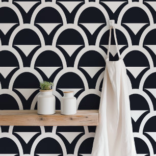 Papel Pintado Vieira geométrica en blanco y negro