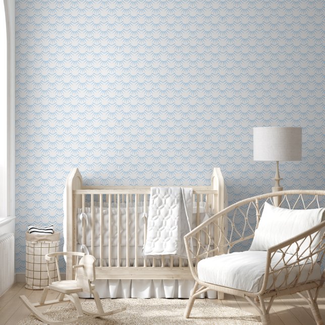 Papel Pintado Vigas azules en un patrón gráfico blanco (Niños)