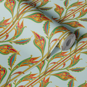 Papel Pintado Vina de fantasía de hojas de color rojo dorado sob