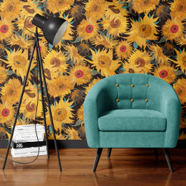 Papel Pintado Vincent Van Gogh Girasoles Negro Amarillo