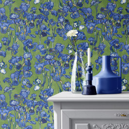 Papel Pintado Vincent Van Gogh Irises Azul Cobalto Verde Helecho