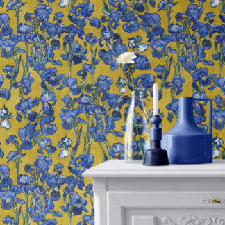 Papel Pintado Vincent Van Gogh Irises Cobalt Blue Mustard Yellow