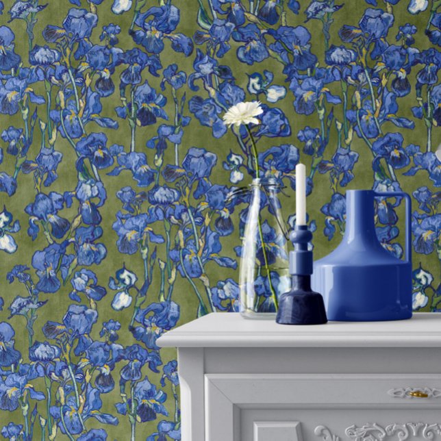 Papel Pintado Vincent Van Gogh Irises Cobalt Blue Olive Green (Subido por el creador)