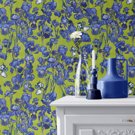 Papel Pintado Vincent Van Gogh Lirios Azul Cobalto Manzana Verde