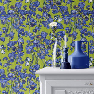 Papel Pintado Vincent Van Gogh Lirios Azul Cobalto Manzana Verde
