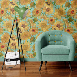 Papel Pintado Vincent Van Gogh Sunflowers Aqua Blue Yellow